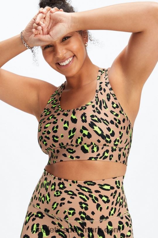 Fabletics Kvinder on-the-go medium impact sports bh 114 PNX2T1753 ørken bølget løve