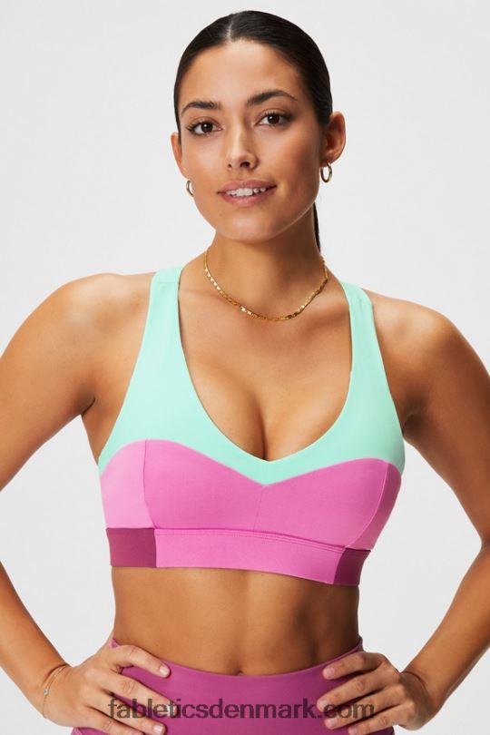 Fabletics Kvinder on-the-go midi medium impact sports bh 127 PNX2T1824 misty bay/pink pop/rosede kinder