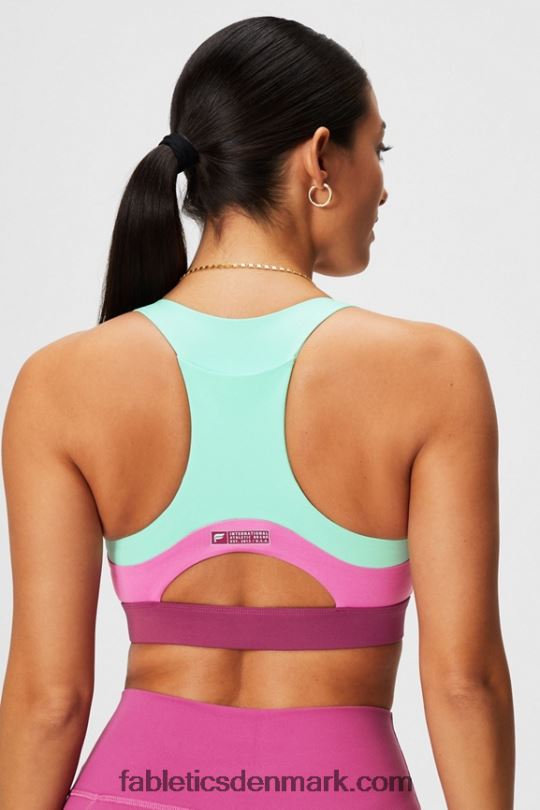 Fabletics Kvinder on-the-go midi medium impact sports bh 127 PNX2T1824 misty bay/pink pop/rosede kinder