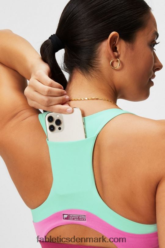 Fabletics Kvinder on-the-go midi medium impact sports bh 127 PNX2T1824 misty bay/pink pop/rosede kinder