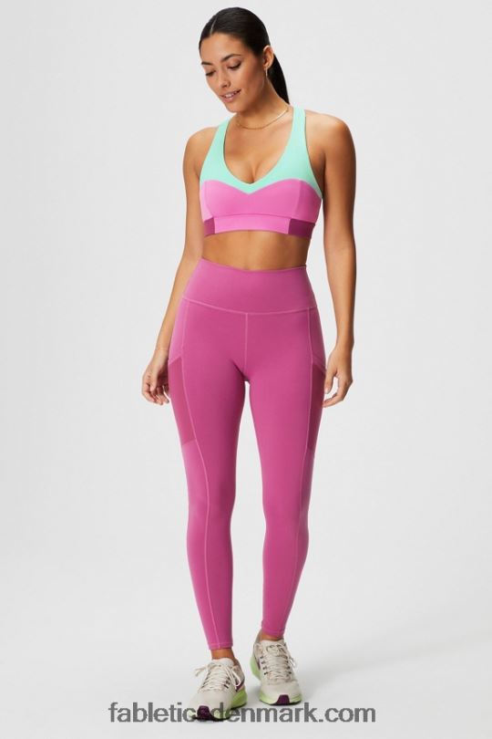 Fabletics Kvinder on-the-go midi medium impact sports bh 127 PNX2T1824 misty bay/pink pop/rosede kinder