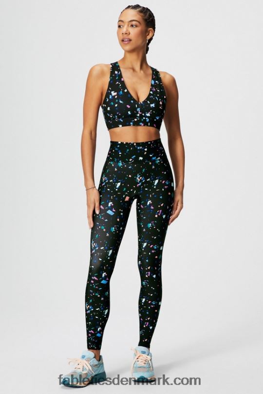 Fabletics Kvinder on-the-go midi medium impact sports bh 128 PNX2T1825 sort terrazzo