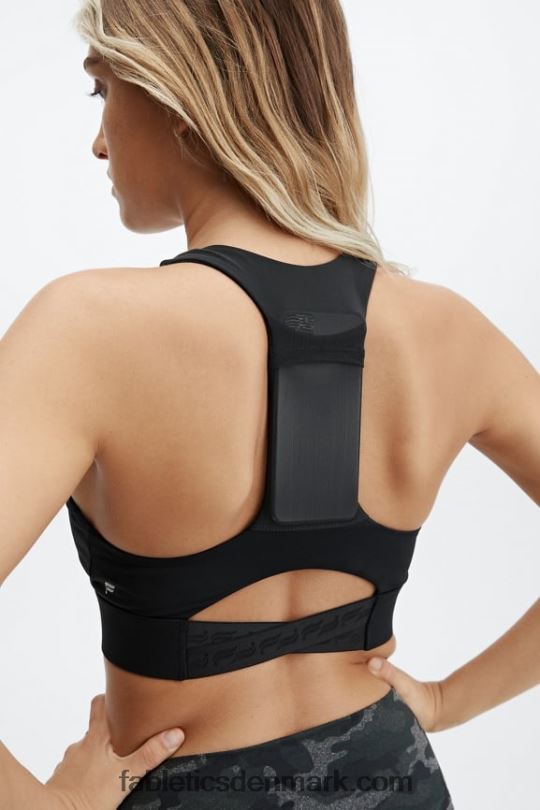 Fabletics Kvinder on-the-go midi medium impact sports bh 130 PNX2T1836 sort logo