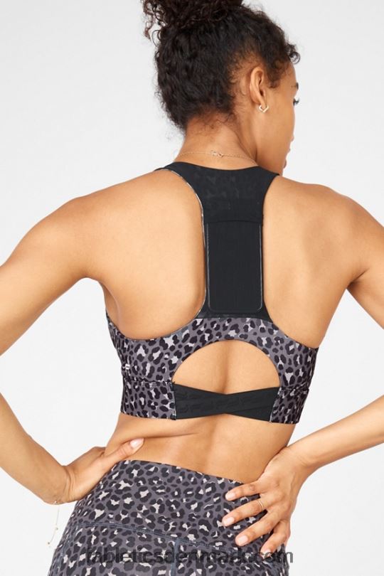 Fabletics Kvinder on-the-go midi medium impact sports bh 130 PNX2T1839 stealth/sort glans
