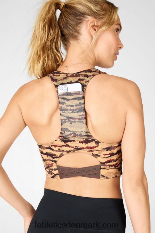 Fabletics Kvinder on-the-go midi medium impact sports bh 131 PNX2T1842 cacao tiger/cacao logo