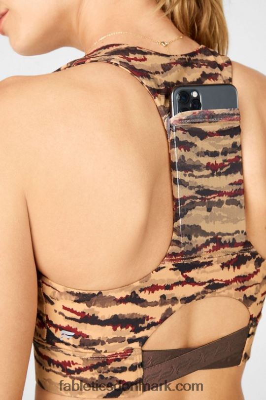 Fabletics Kvinder on-the-go midi medium impact sports bh 131 PNX2T1842 cacao tiger/cacao logo