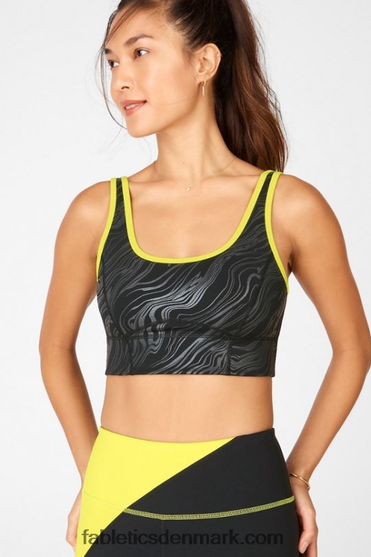 Fabletics Kvinder prue medium impact sports bh PNX2T1939 sort lille marmoreret/skal