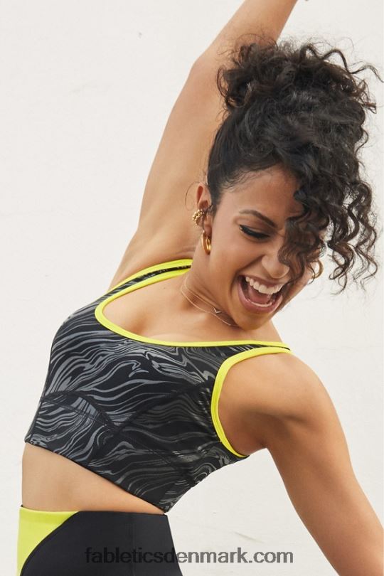 Fabletics Kvinder prue medium impact sports bh PNX2T1940 sort lille marmoreret/skal