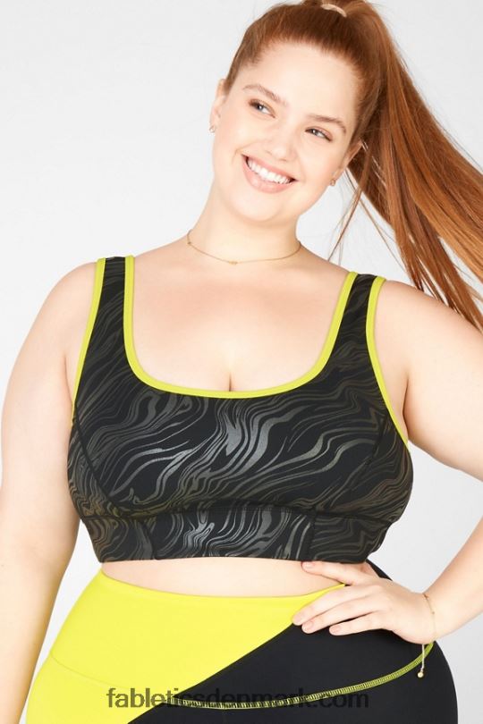 Fabletics Kvinder prue medium impact sports bh PNX2T1940 sort lille marmoreret/skal