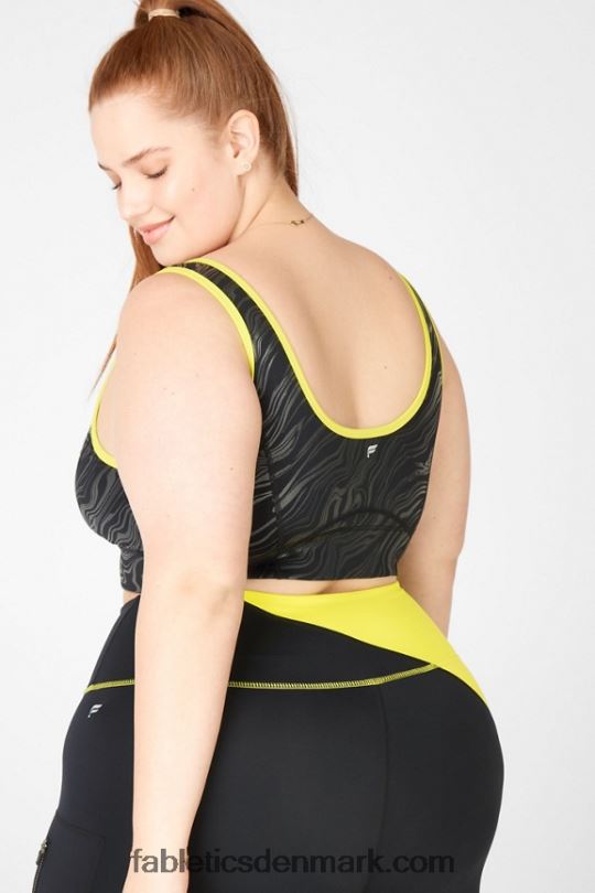 Fabletics Kvinder prue medium impact sports bh PNX2T1940 sort lille marmoreret/skal