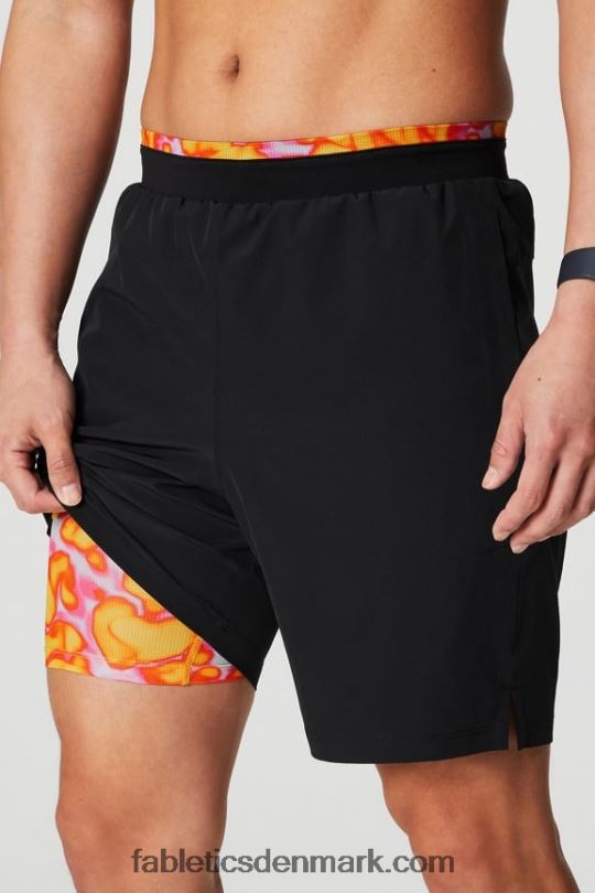 Fabletics Mænd den grundlæggende korte ii (foret) 132 PNX2T3122 sort/lyserød undslippe sommergalskab