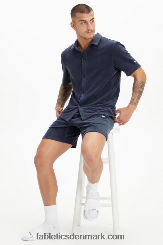 Fabletics Mænd ø-frottéknappen op PNX2T3557 klassisk flåde