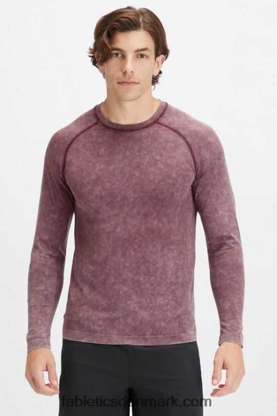 Fabletics Mænd træningsdagen langærmet t-shirt PNX2T3569 vasket okseblod