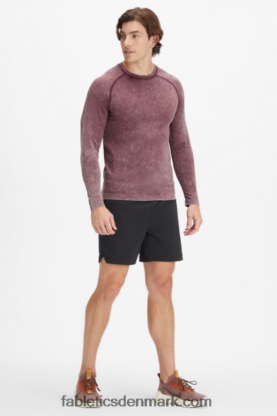 Fabletics Mænd træningsdagen langærmet t-shirt PNX2T3569 vasket okseblod