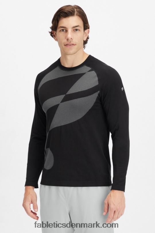 Fabletics Mænd træningsdagen langærmet t-shirt PNX2T3573 sort abstrakt f